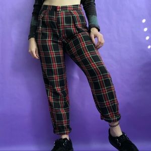90s Plaid High Waisted Pants with Tapered Leg